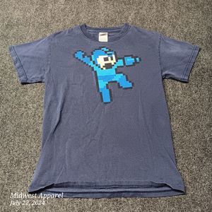 Vintage Megaman Pixel Shirt‎ Adult Small Blue 90s NES Video Game T